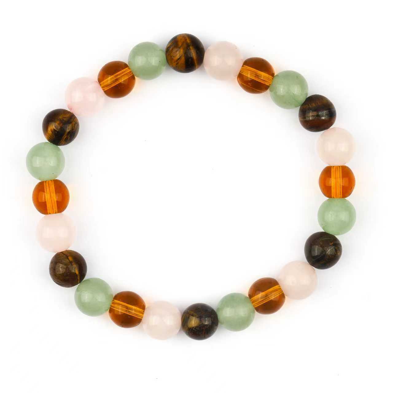 Minimalist Natural Agate and White Turquoise Crystal Beaded Bracelet 8mm Geometric Pattern Unisex Stretch Cord Handmade Jewelry