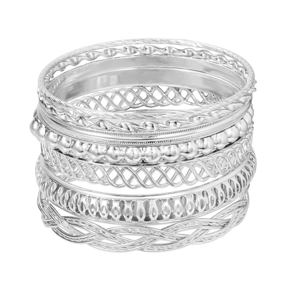 Punk Geometric Round Plated Iron Openwork Mesh Arm Cuff Set for Women