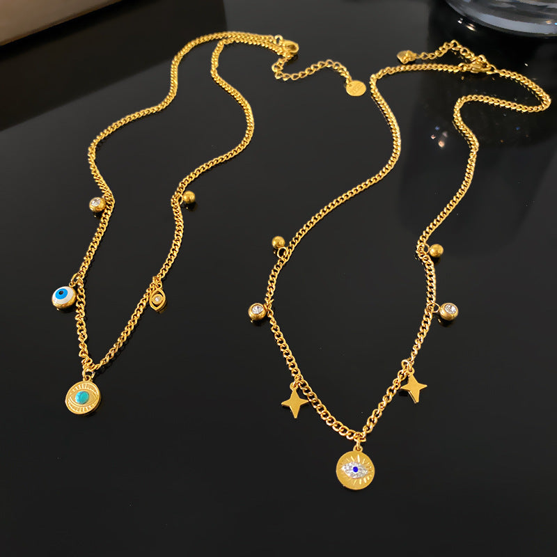 Streetwear Gold Plated Titanium Steel Evil Eye Necklace Unisex