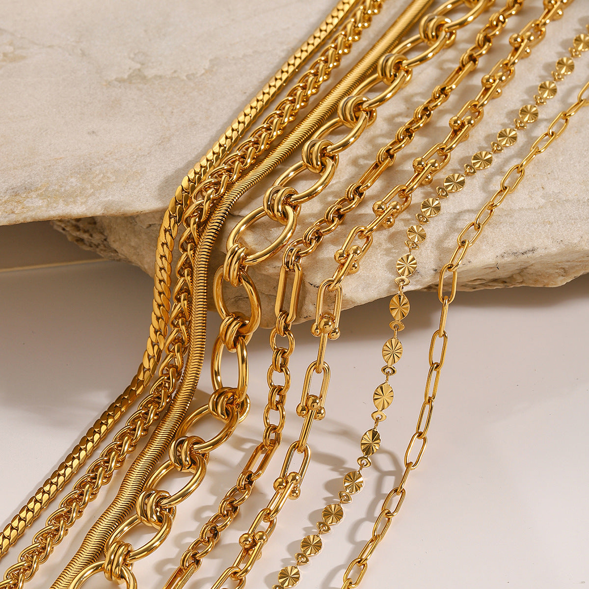 Gold Plated Geometric Stainless Steel Cuban Link Chain Necklace for Women
