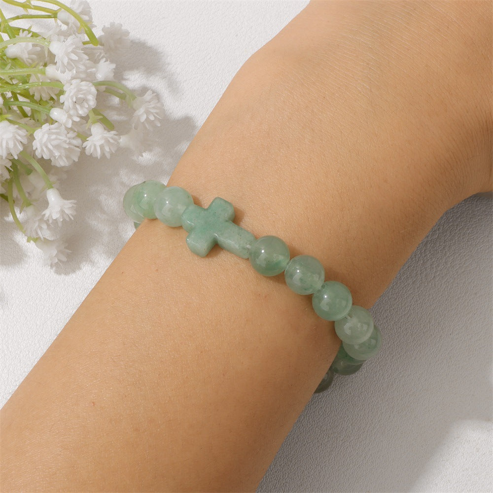 Vintage Geometric Cross Stone Beaded Stretch Bracelet Unisex