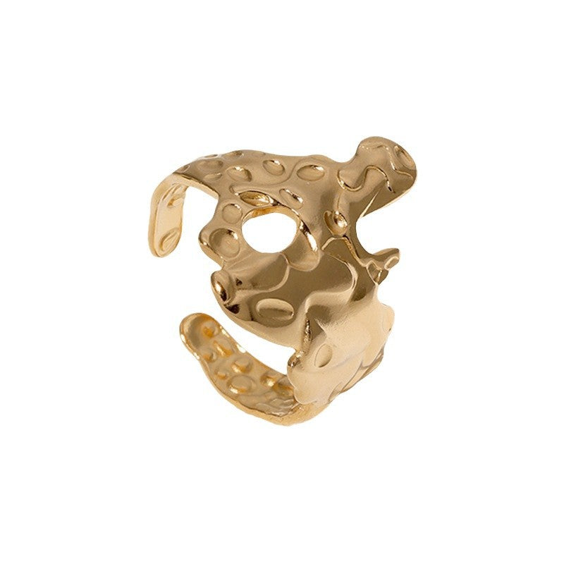 Anello da donna in acciaio inossidabile asimmetrico irregolare d'ispirazione barocca con finitura placcata