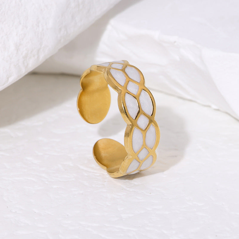 Anillo de titanio en forma de rombo, chapado en oro de 18 quilates, con esmalte y diseño geométrico minimalista para mujer