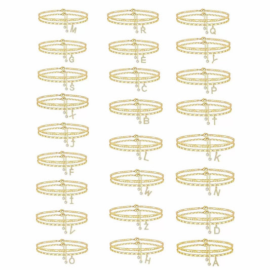 Bohemian Gold Plated Alloy Letter Cubic Zirconia Figaro Chain Anklet for Women