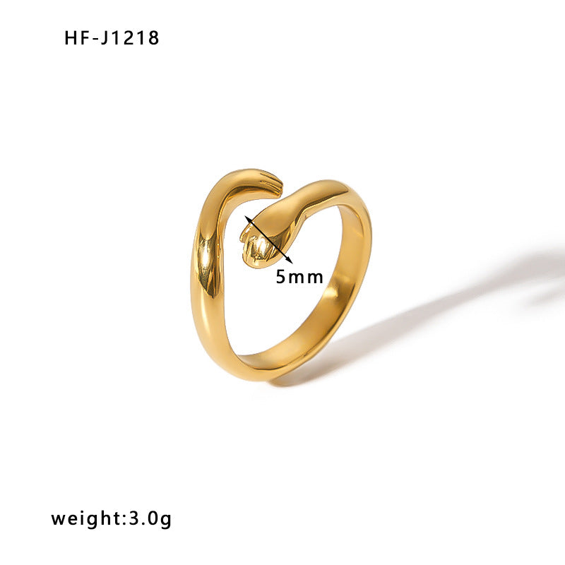 Ins Style Geometric Titanium Steel Ring with 18K Gold Plating for Women