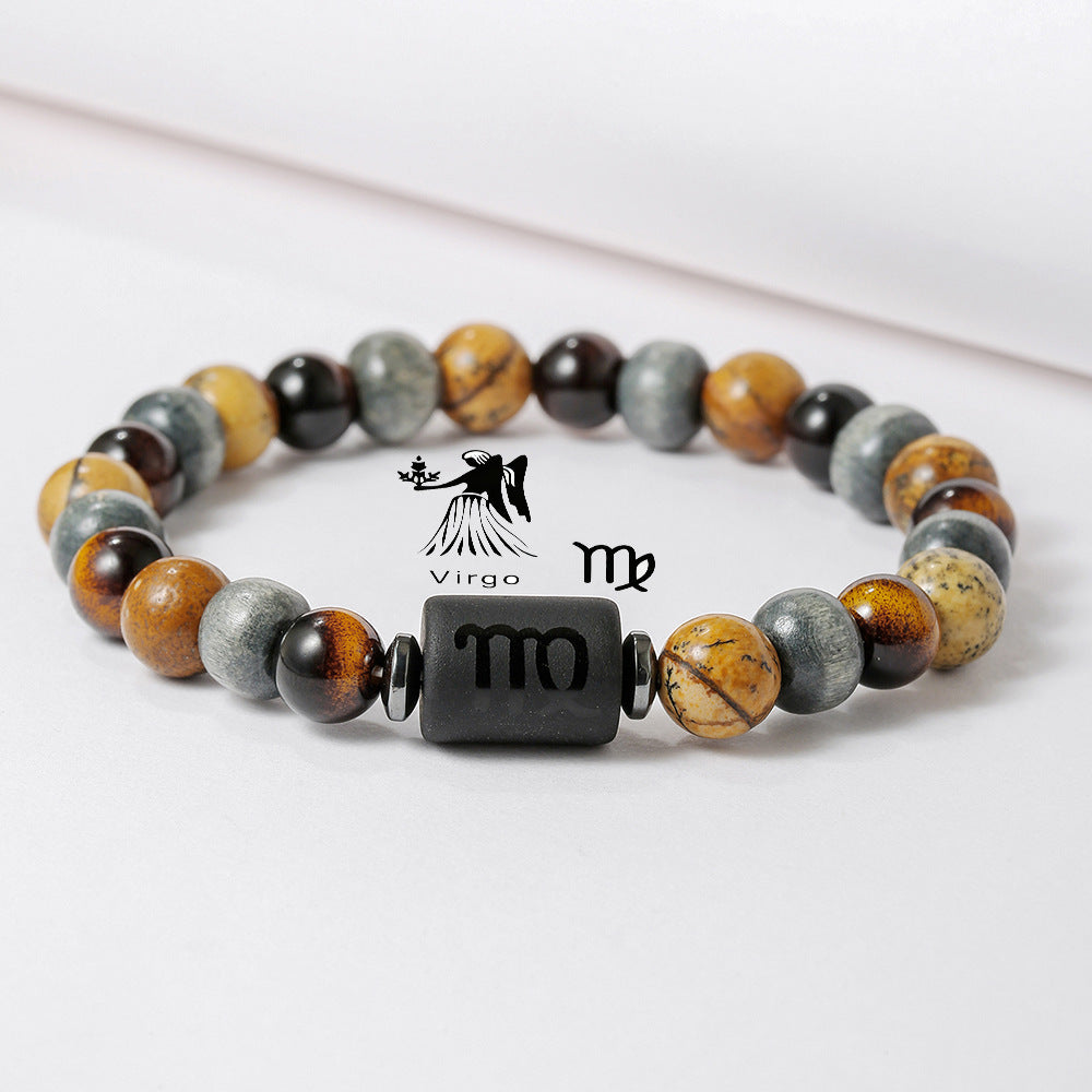 Handmade Round Tiger's Eye Beaded Bracelet Zodiac Constellation Design Unisex