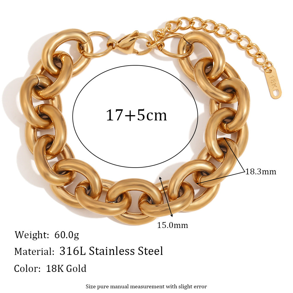 Fashionable Geometric Stainless Steel Plated 18K Gold Cuban Chain Necklace for Women