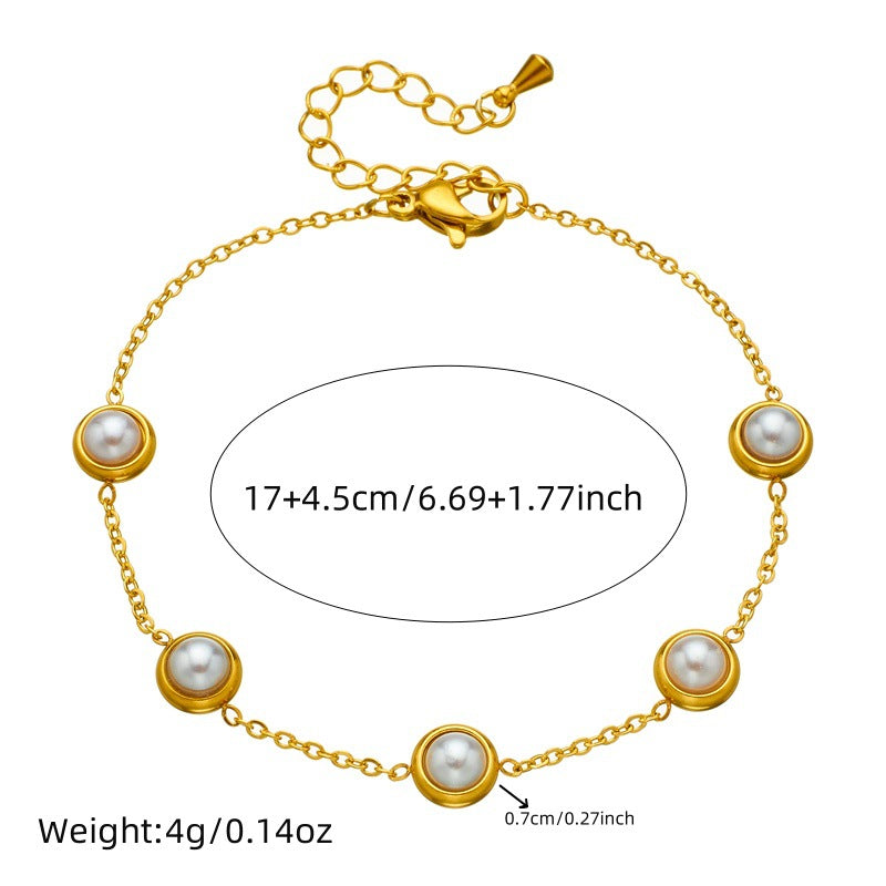 Set collana orecchini bracciale a catena a scatola in acciaio inossidabile con perle rotonde, stile vintage