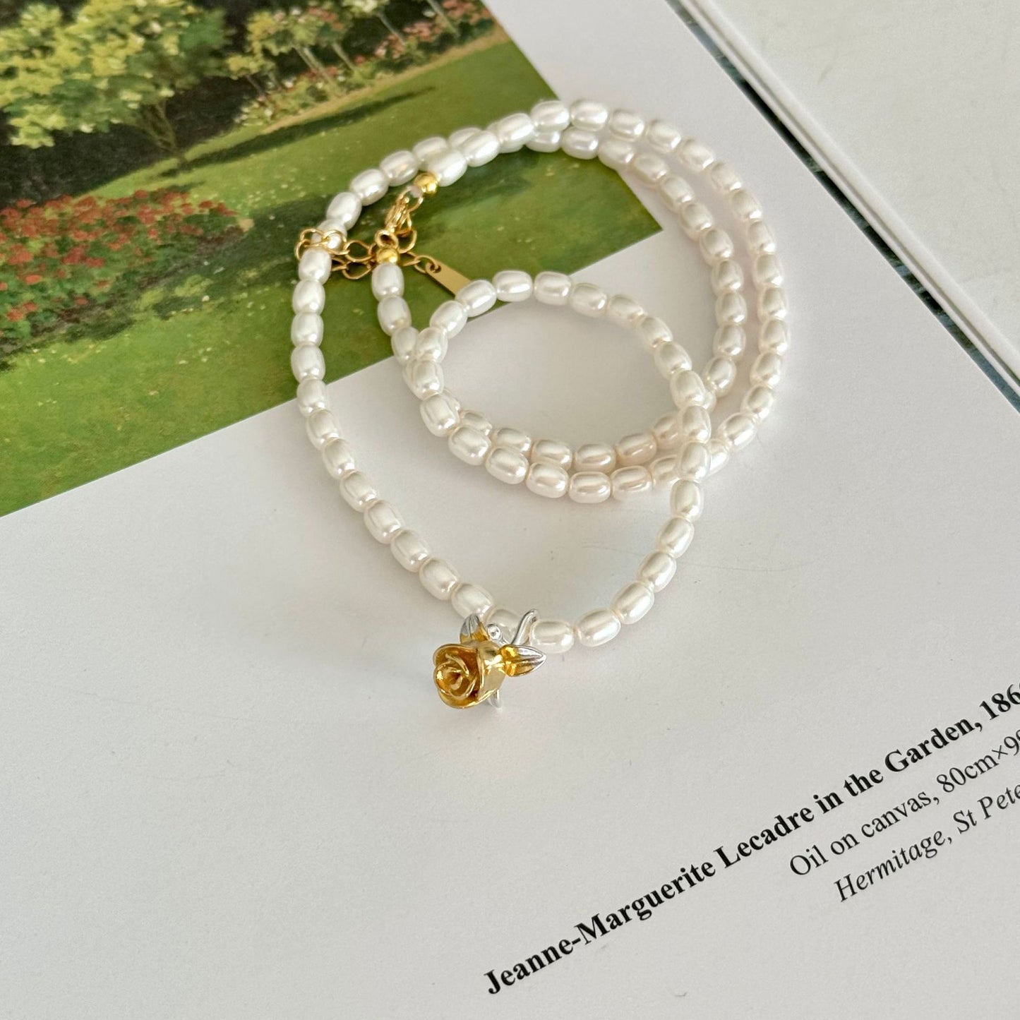 Minimalist Floral Rose Pendant Necklace for Women in 925 Sterling Silver with Crystal and Pearl Accents on Beaded Chain