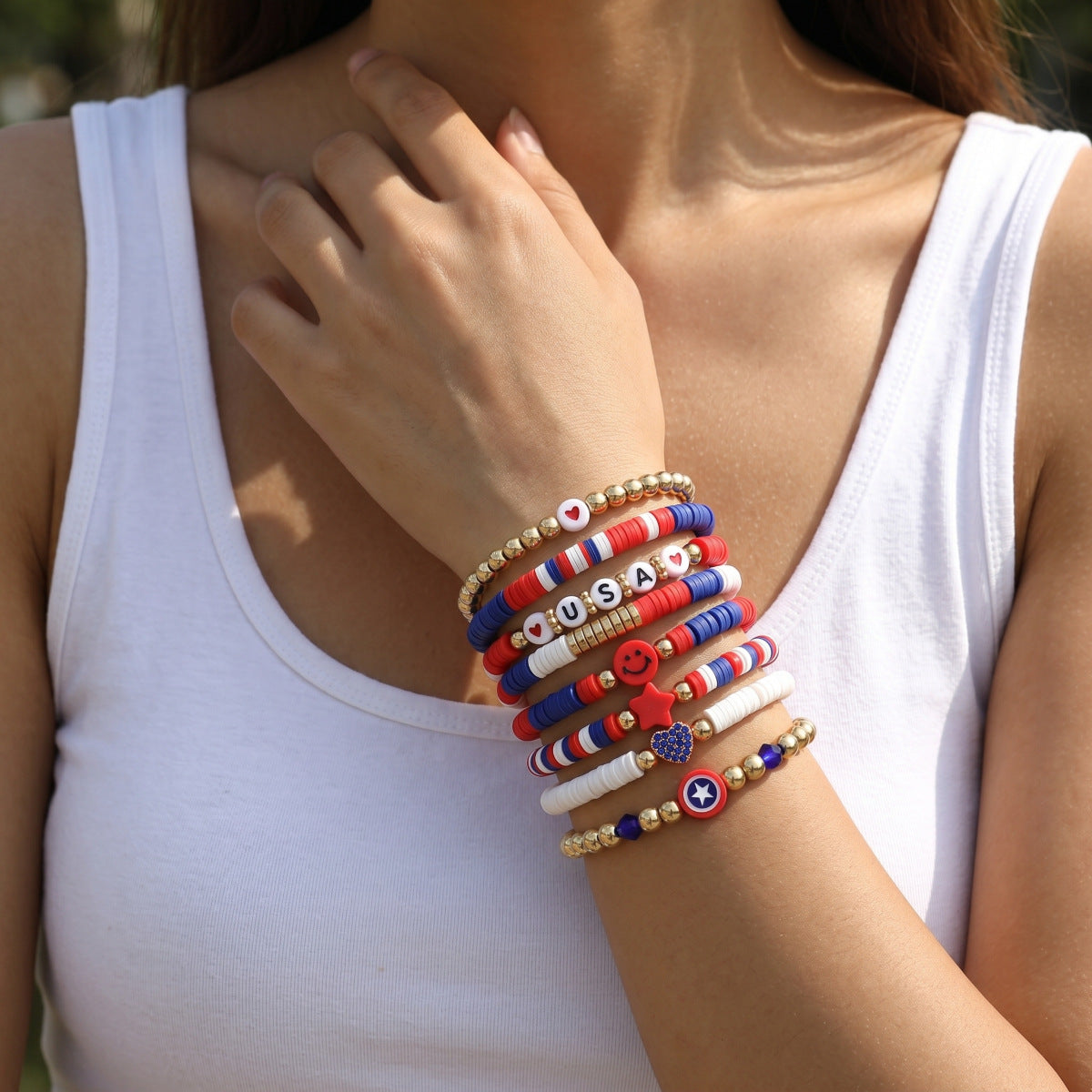 Unisex Geometric Letter Resin Beaded Bracelet Set