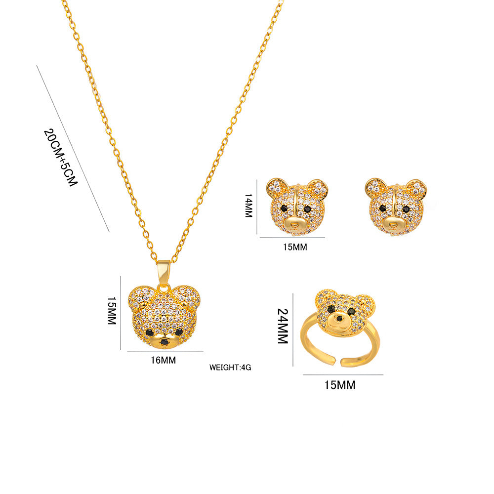 Collana Pendente Orso Carino Minimalista da Donna in Acciaio al Titanio con Catena a Serpente, Intarsi in Strass e Design Geometrico
