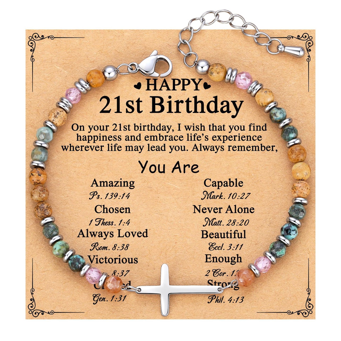 Minimalist Natural Stone Cross Bracelet with Silver Spacer Beads Adjustable Chain Unisex Jewelry