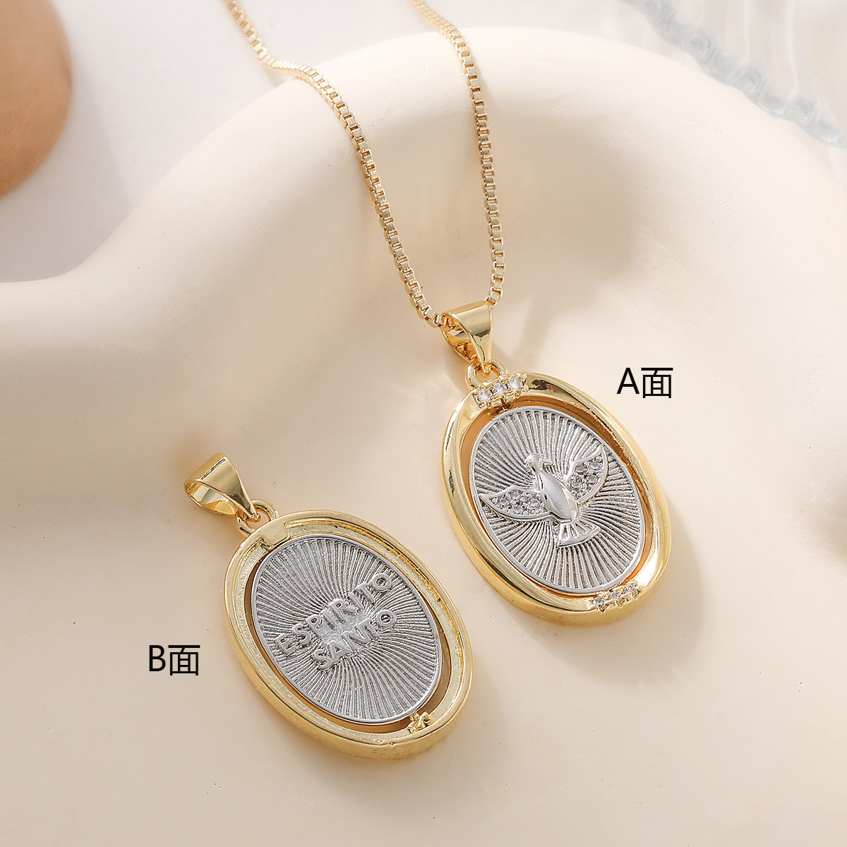 Punk Round Eagle Micro-inlay Brass Pendant Necklace with Box Chain