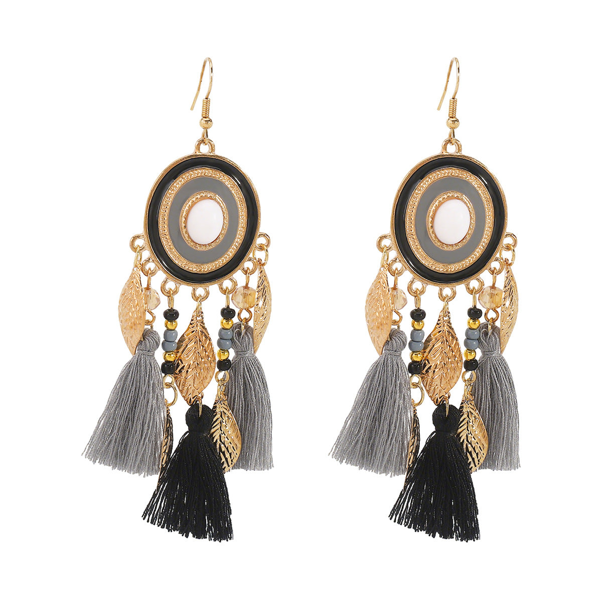 Pendientes bohemios vintage étnicos geométricos con borlas para mujer en aleación de zinc con acabado chapado