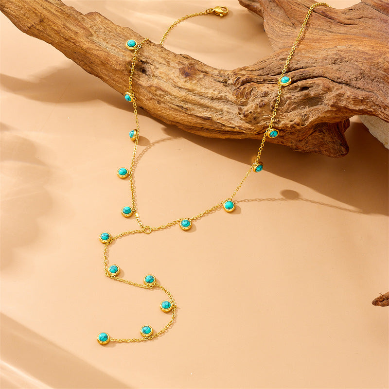 Minimalist Elegant Y-Shape Round Teardrop Stainless Steel Plated Tassel Necklace for Women