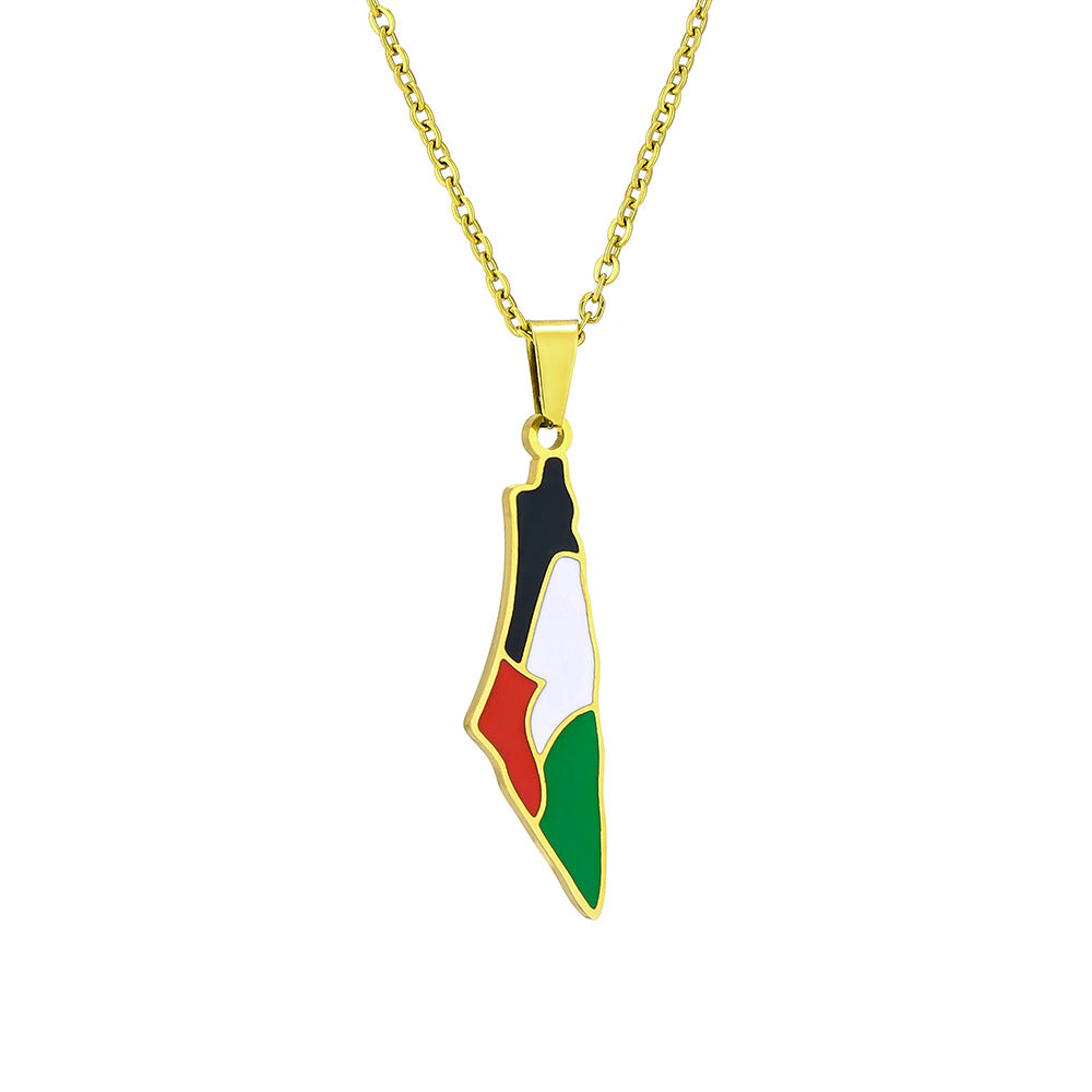 Collar de dije geométrico vintage de acero inoxidable con acabado esmaltado y cadena tipo O para unisex