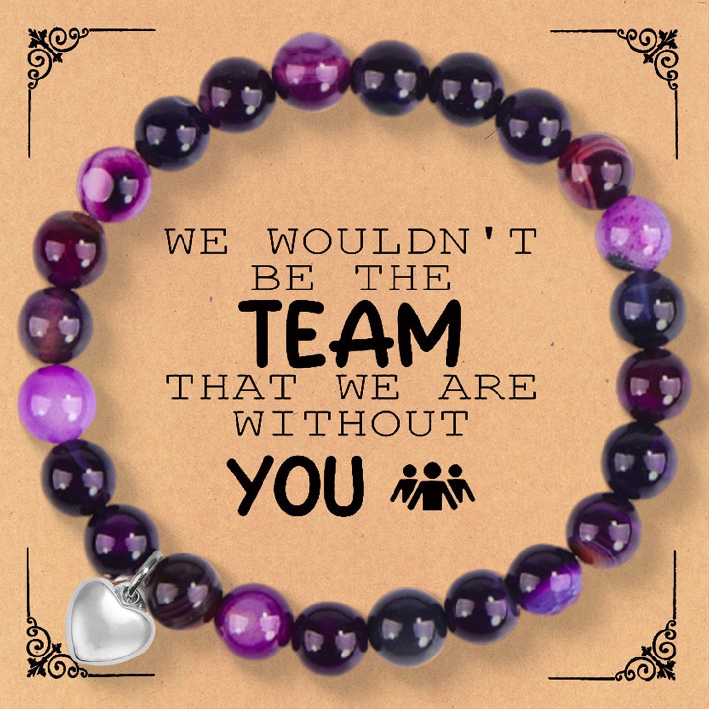 Minimalist Stainless Steel Amethyst Crystal Heart Beaded Bracelet Unisex Business Gift