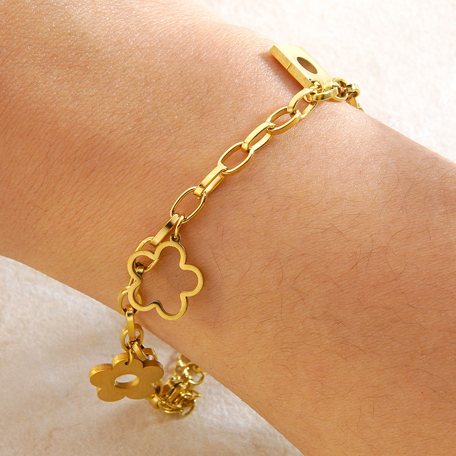 Sweet Minimalist Floral Plated Stainless Steel Paperclip Bracelet for Women