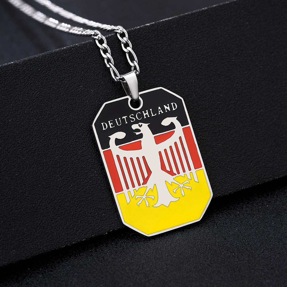 Vintage Ethnic Style Eagle-Shaped Enamel Geometric Pendant Necklace for Unisex in Stainless Steel with Flat Cross Chain