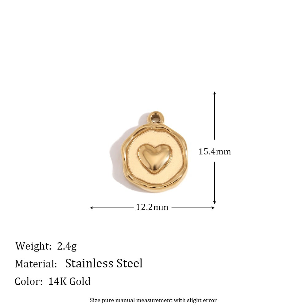 Minimalist Geometric Pendant with 14K Gold Plated Stainless Steel Round Heart Shape and Greek Key Pattern for DIY Jewelry Making