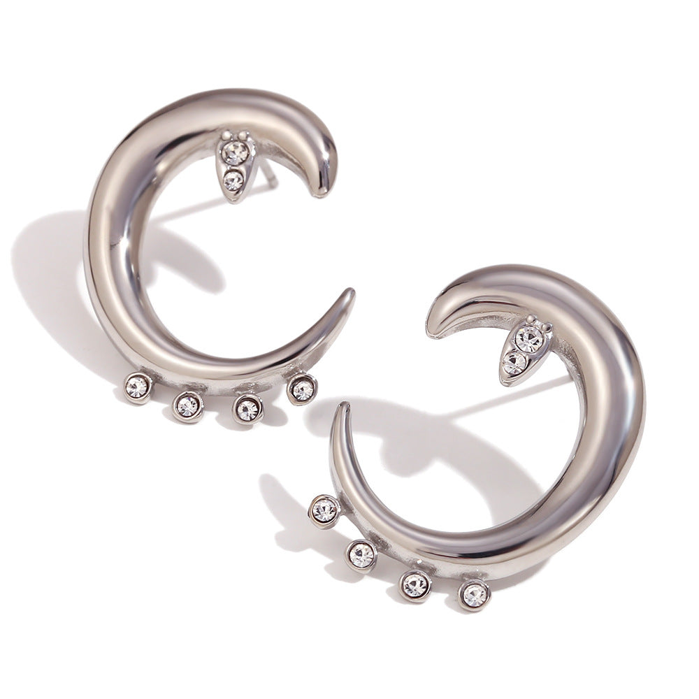 Orecchini da donna in acciaio inossidabile placcato oro 18K, design a mezzaluna vuota, ispirazione geometrica francese vintage