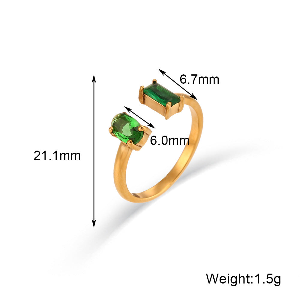 Anello Aperto da Donna Minimalista Geometrico in Acciaio Inossidabile Placcato con Zirconi Ovali e Quadrati