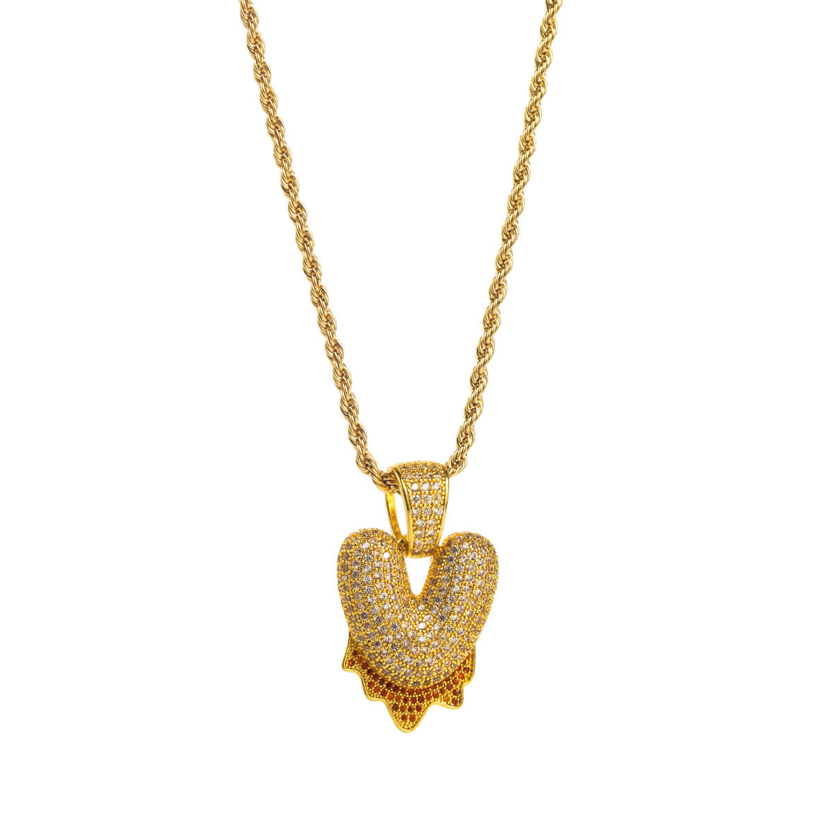Collana con ciondolo a lettera "Sweet-Edgy" da donna in ottone con intarsio in zirconi cubici su catena a clavicola