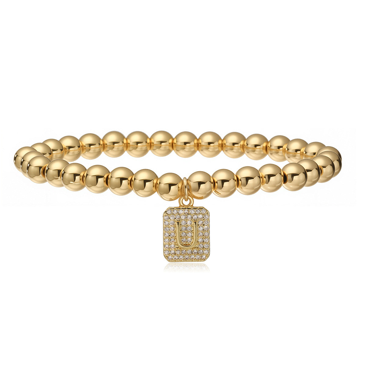 Bracciale minimalist personalizzato con ciondolo a lettera per donna, con perle in rame e placcatura in oro 18 carati