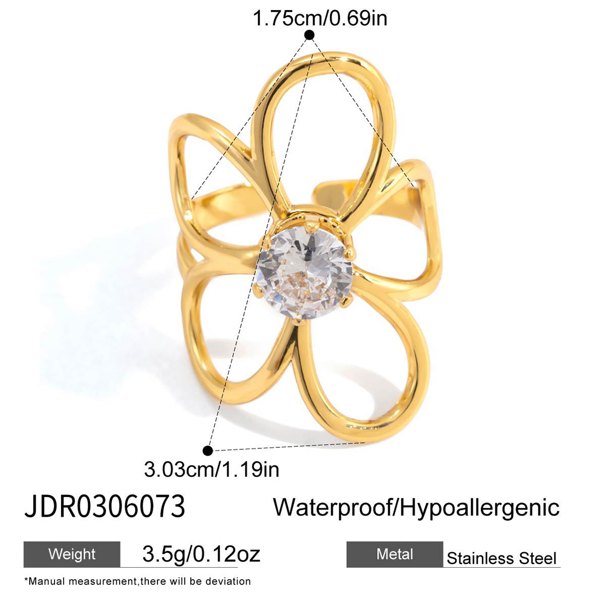 Anello Geometrico Minimalista in Acciaio Inox da Donna con Accenti in Zirconia, Placcato Oro PVD Sottovuoto, Ipoallergenico e Resistente allo Sbiadimento