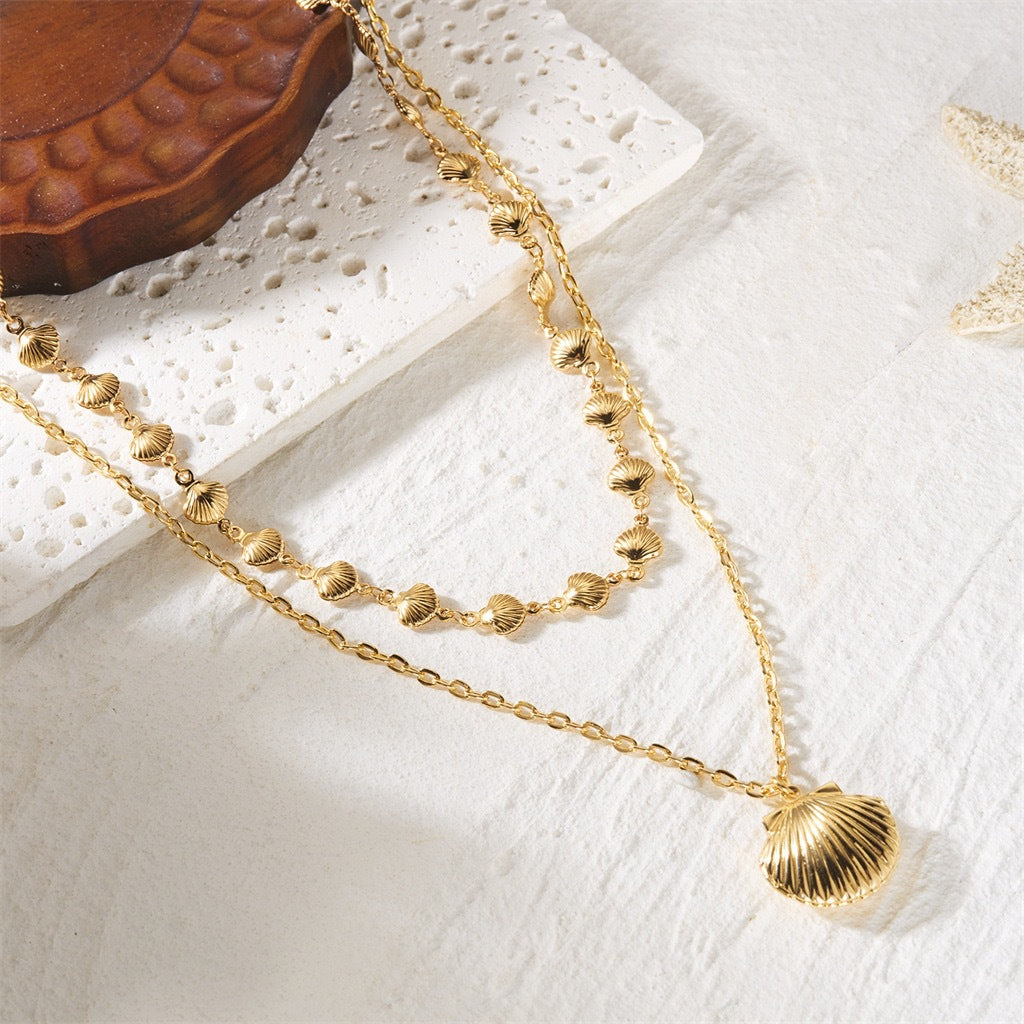 Luxury Gold Plated Double Layer Shell Animal Pendant Necklace for Women