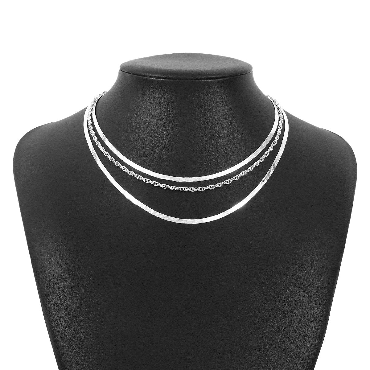 Collana a Catena Serpente Multistrato Geometrica Minimalista in Lega con Finitura Placcata per Donne
