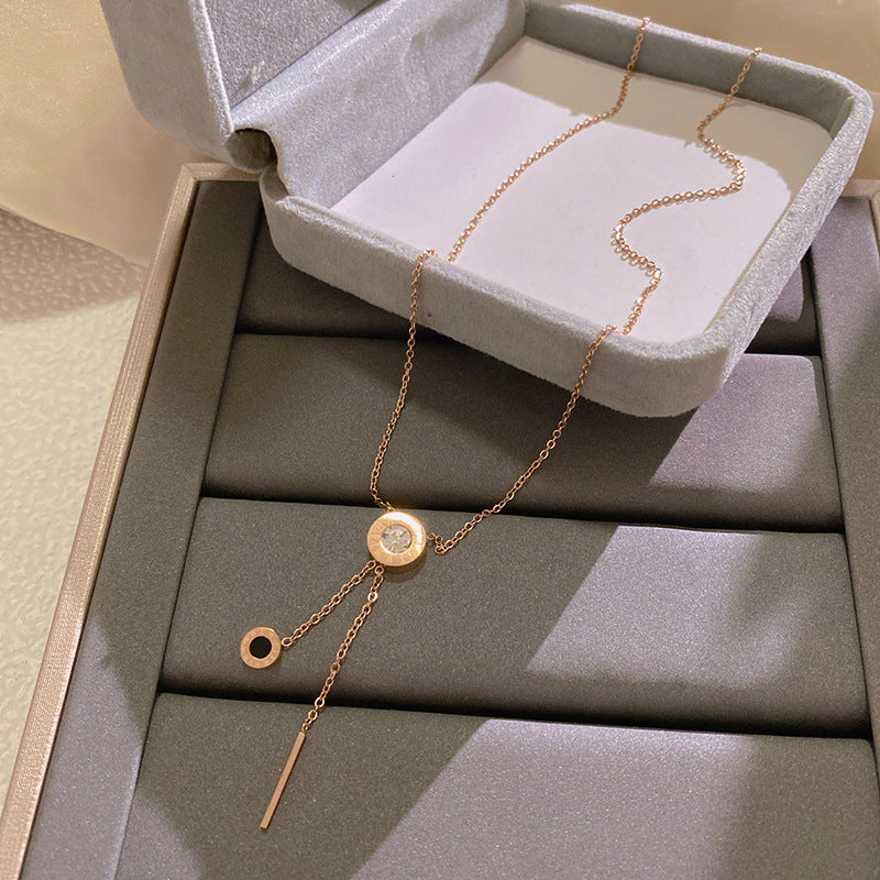 French Minimalist Gold Plated Titanium Steel Tassel Necklace for Unisex