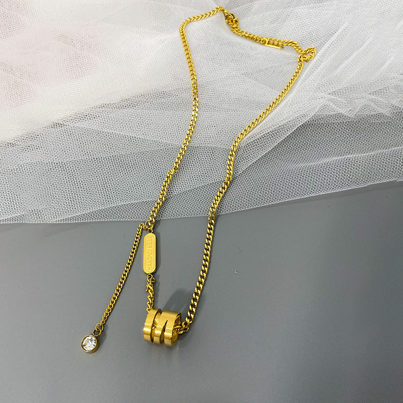 Bohemian Geometric Titanium Steel Pendant Necklace with Gold Plating for Women, Wavy Chain Locket Necklace for Sweaters and Casual Outfits