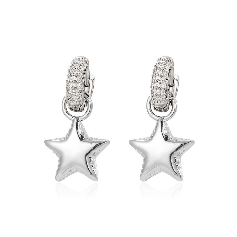 Elegant Gold Plated Brass Star Heart Earrings with Cubic Zirconia for Women