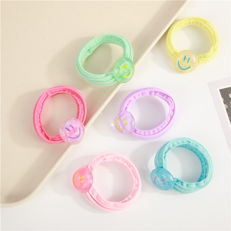 Cute Smiley Face Hair Tie for Kids in Pastel Macaron Colors Elastic Ponytail Holder for Girls and Children