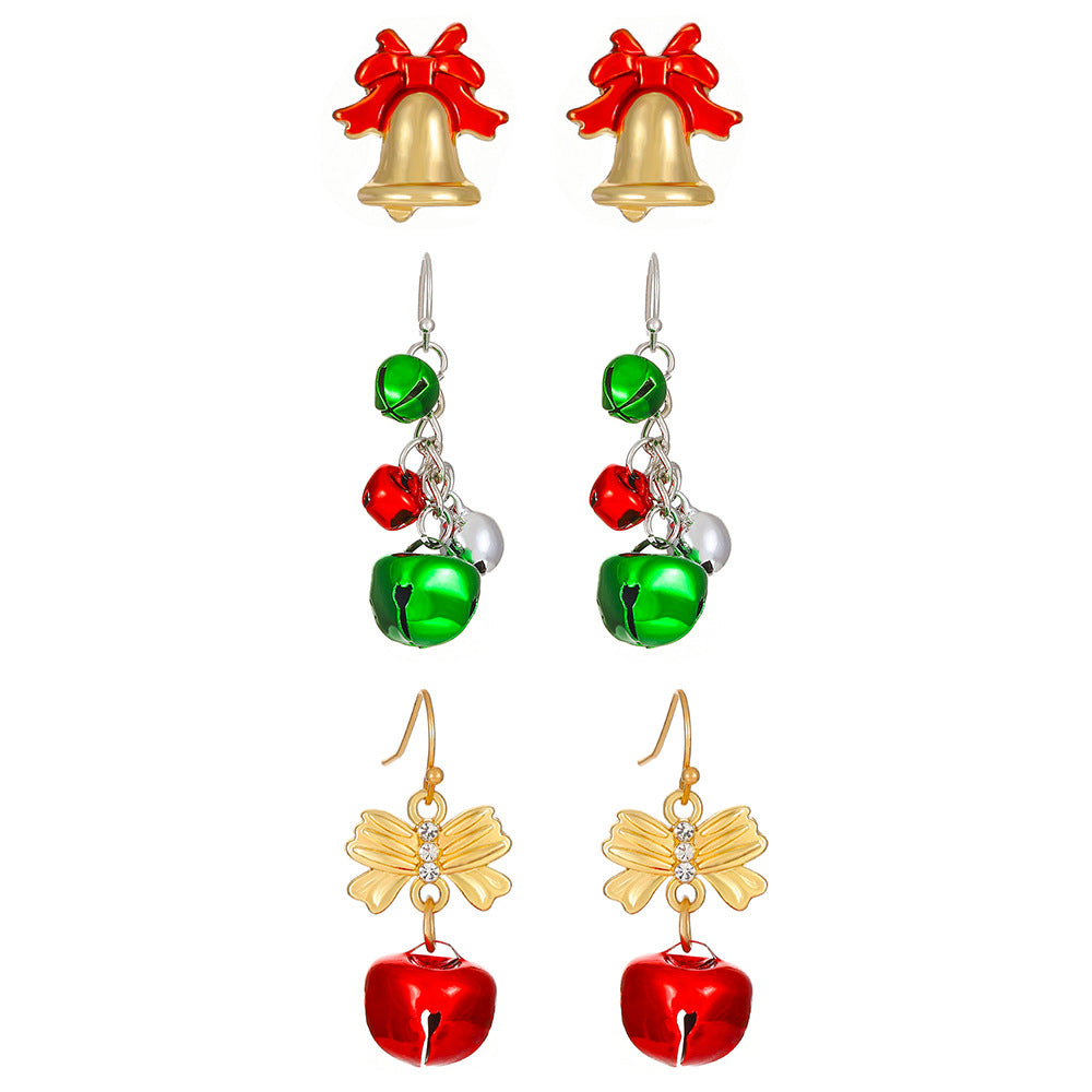 Juego de pendientes navideños para mujer con dijes esmaltados de Papá Noel y árbol, aretes de aleación con postes de oro de 14 quilates