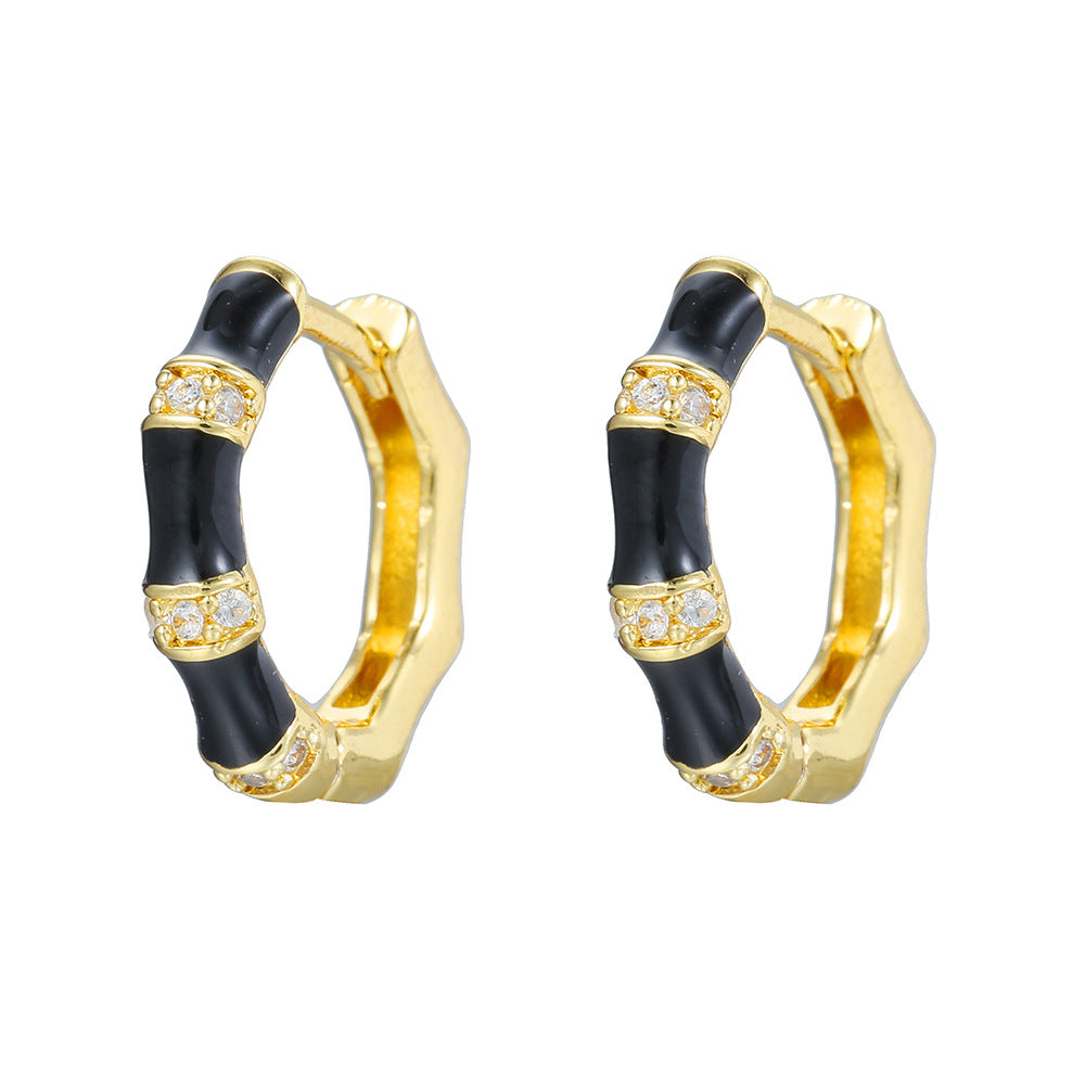 Colorful Enamel Gold Plated Brass Geometric Square Hoop Earrings with Cubic Zirconia for Women