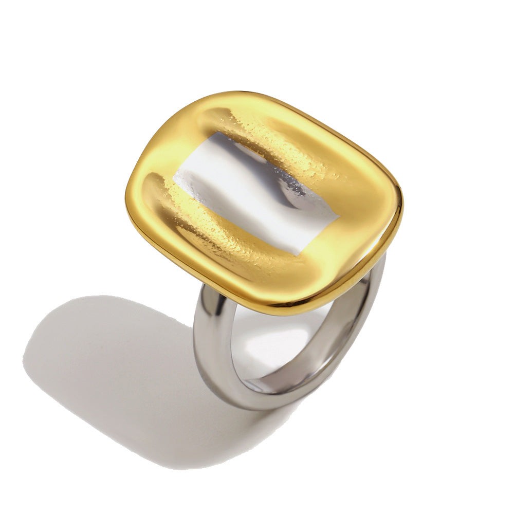 Minimalist Geometric Stainless Steel Ring with 18K Gold Plating for Women Luxury Hand Jewelry