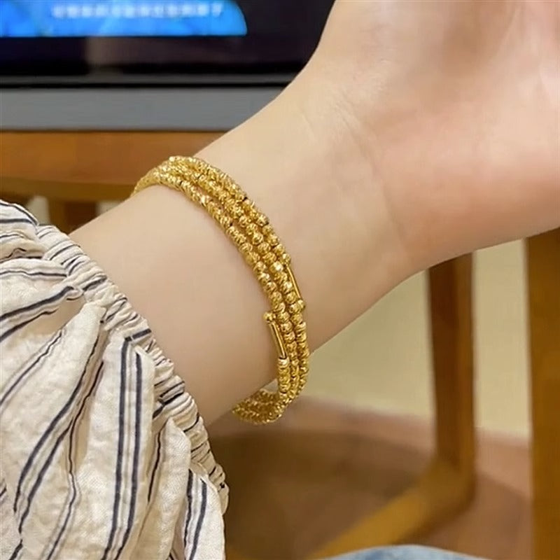 Original Design 18K Gold Plated Copper Geometric Oval Disco Ball Triple Row Bracelet for Women