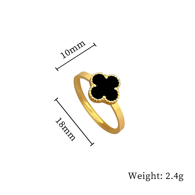 Anello Minimalista in Acciaio al Titanio con Trifoglio Unisex