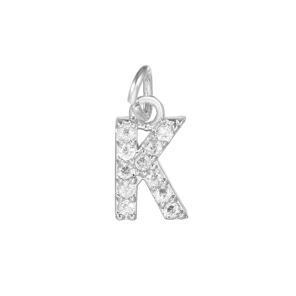 14K Gold Plated Brass Letter Pendant with Cubic Zirconia Charm Bar