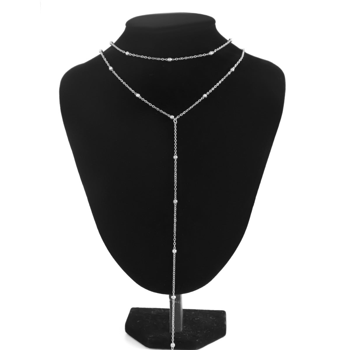 Minimalist Geometric Crystal Pendant Brass Plated Y-Shape Multi-Layer Necklace for Women