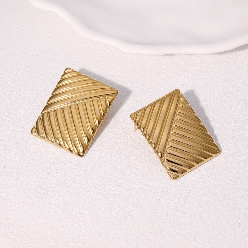 Orecchini da donna geometrici quadrati a scacchiera minimalisti in acciaio inossidabile placcato oro 18K