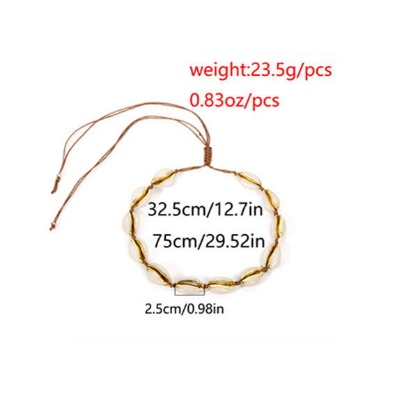 Bohemian Ethnic Geometric Shell Plated Braided Chain Necklace for Women