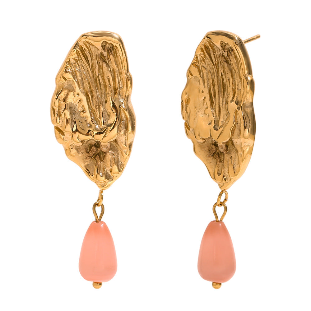 Orecchini a forma di ali di farfalla vintage in acciaio inossidabile con placcatura in oro 18 carati e pendente in giada rossa