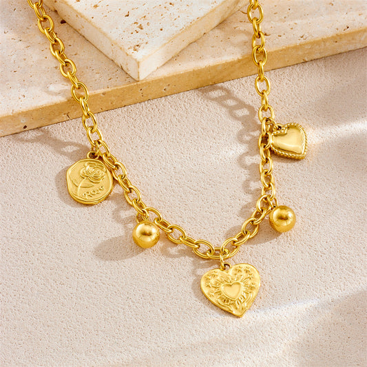Vintage Minimalist Heart Teardrop Stainless Steel Gold Plated Necklace Bracelet Set for Women