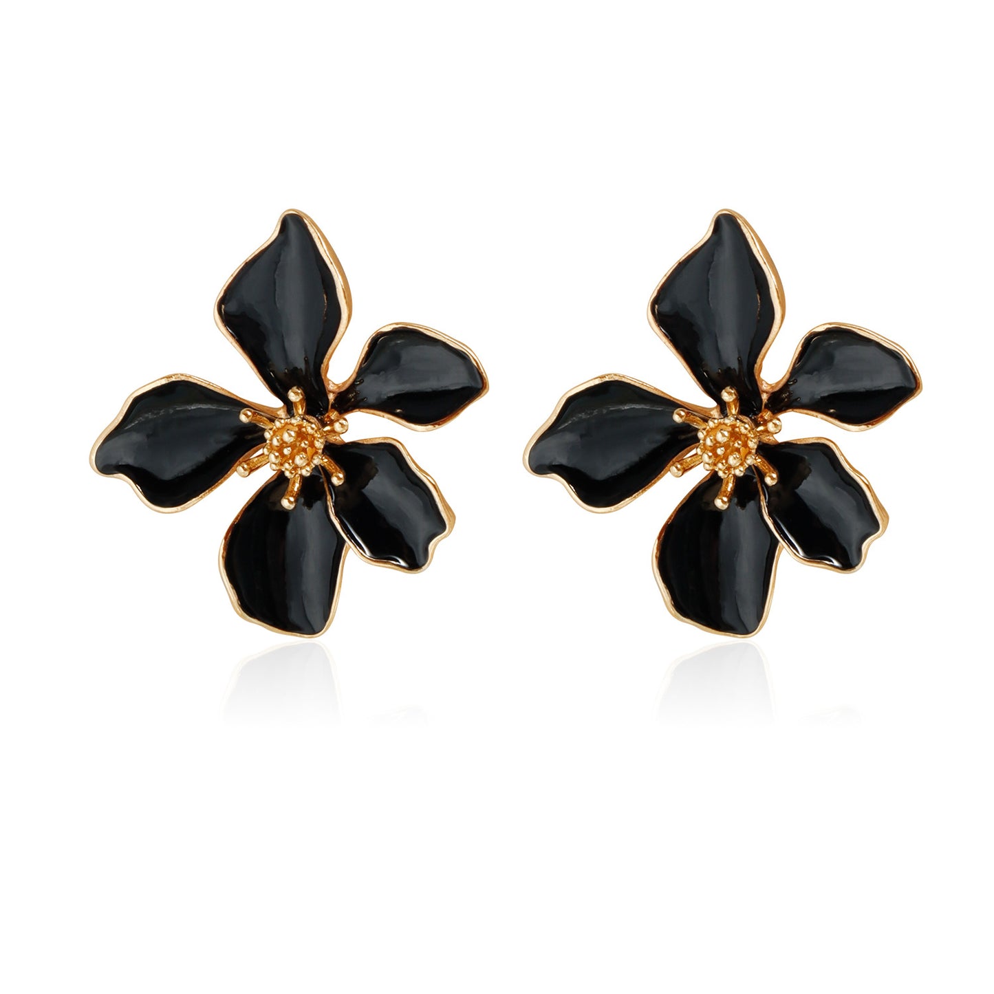 Vintage Floral Geometric Drip Oil Plated Zinc Alloy Earrings with Stainless Steel Posts
