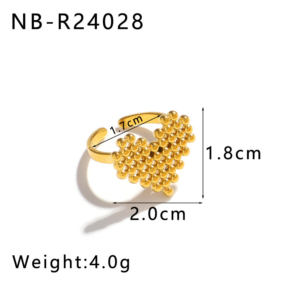 Anello Minimalista Cuore Fiore Farfalla in Acciaio Inossidabile con Intarsio di Perla e Placcatura Sottovuoto in Oro 18K