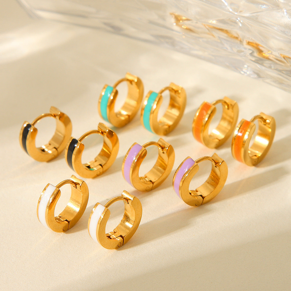 Minimalist Geometric Titanium Steel Earrings with 18K Gold Plating and Colorful Enamel Finish for Women