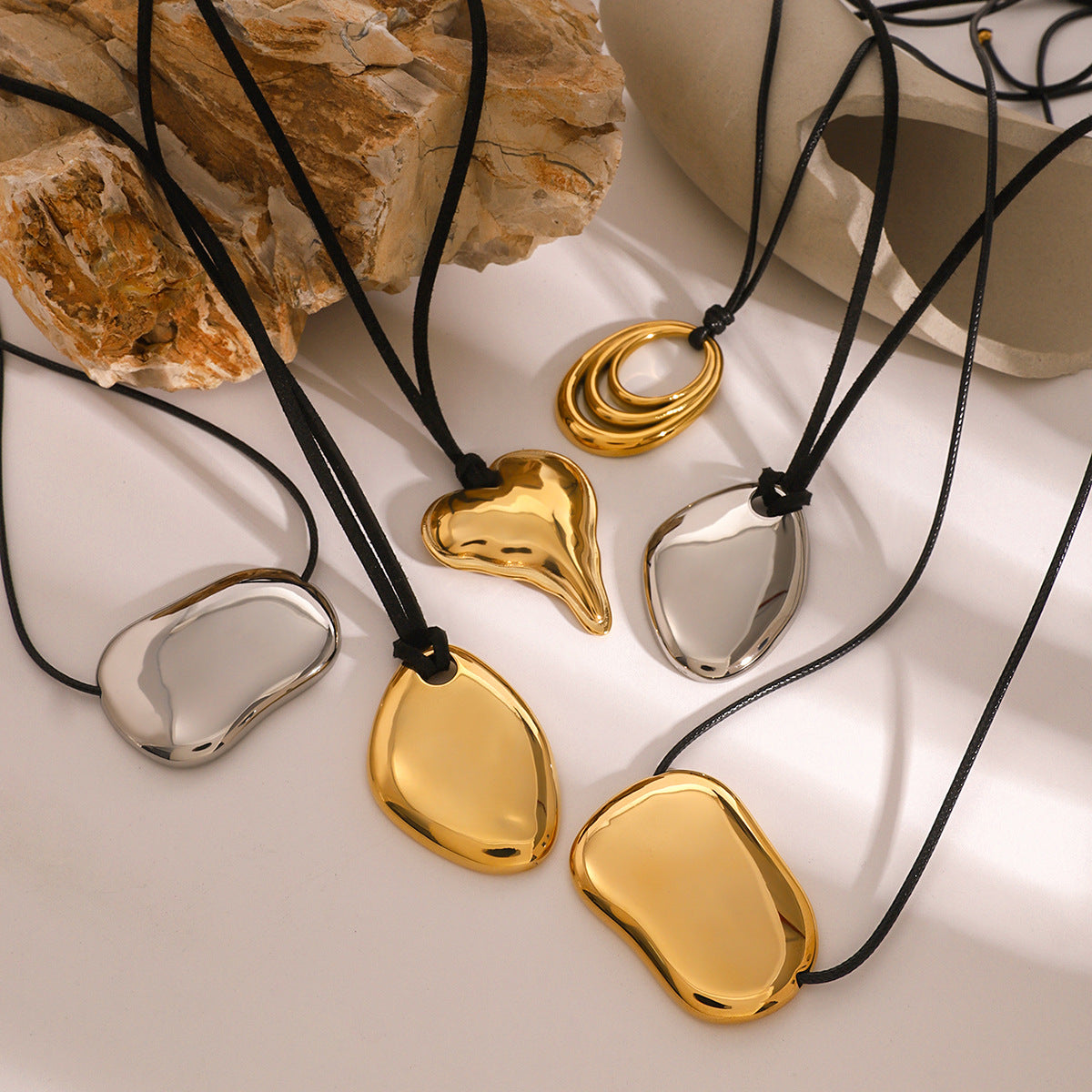 Minimalist Geometric Asymmetrical Pendant Necklace in Stainless Steel with Plated Finish Titanium Steel Collarbone Chain